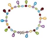 14K White Gold Multi-Stone Dangle Bracelet