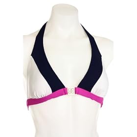 BCBG MAXAZRIA Ladies Fuchia Color Blocked Halter Bikini Top, Medium