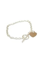 The Olivia Collection Sterling Silver Heart Charm Bracelet With T-bar Closure