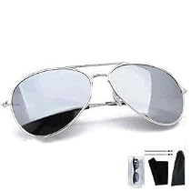 Mach10 Eyewear Unisex Men's / Women's Silver Fox Aviator Sunglasses - Fully Mirrored Aviator Sunglasses with Ultra Light Weight Silver 'T-Spark' Frames come compete with Protective Case, Cleaning Cloth, Micro Fibre Bag & Matching Cords offering Full UV400 Protection Cat 4 Lenses