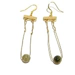 Moss Agate Earrings 04 Dangle Gold Wire Green Orb Clear Crystal Healing Gemstone 2.8