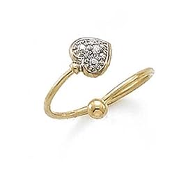 14k Two-Tone Diamond Heart Ball Toe Ring by JewelryWeb