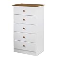 Fully Assembled Legend 5 Drawer Chest - White/ Hickory