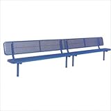 Permanent Park Benches (15') Frame: Black Powder Coat, Plank: Thermoplastic Coated Expanded Metal - Blue