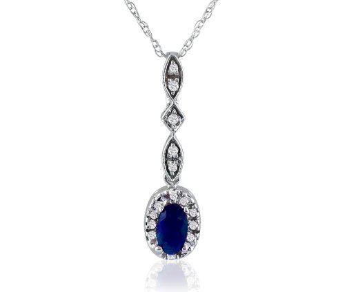 10k White Gold Sapphire and Diamond Pendant, 18''
