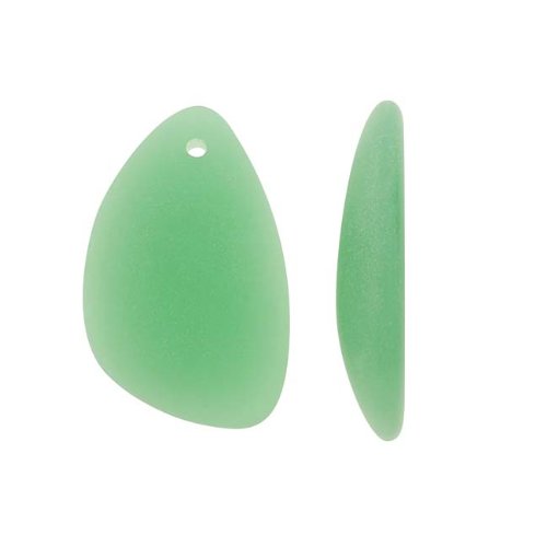 Cultured Sea Glass, Large Eclipse Pendants 25x17mm, 1 Pair, Opaque Spring Green