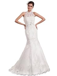 Spring Fall Halter Sleeveless Satin Mermaid  Beaded Lace  Dress with a Court Train  With a Bow(s) and a Sash 