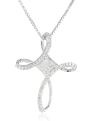 Sterling Silver 1/4 Cttw Diamond Cross Pendant Necklace, 18"
