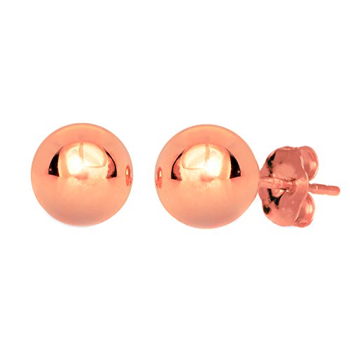 Jewelstop 14k Real Rose Gold Stud Ball Earrings, Gold Friction Backs - 5 mm