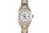 Rolex Ladies 2 Tone Datejust With Factory White Diamond Dial And Oyster Band