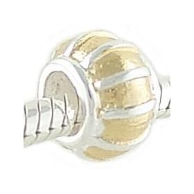 Petite Sterling and 14K Gold Ribbed Melon Spacer Bead for European Charm Bracelet