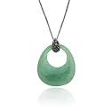 Sterling Silver Marcasite & Jade Open Oval Pendant, 18"