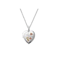Sterling Silver Mom Inscription with Hand Engraved Tricolor Heart Locket Necklace, 18"