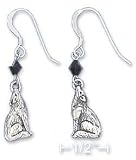 Sterling Silver Antiqued Wolf Earrings Black Swarovski Xtal