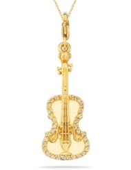 0.16 Cts Diamond Guitar Pendant in 14K Yellow Gold