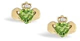 14K Yellow Gold Genuine Heart Peridot and Diamond Celtic Claddagh Earrings