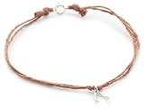 Dogeared Earth Friendly Make a Wish Tobacco Colored Hemp Recycled Sterling Silver Wishbone Charm Bracelet, 7