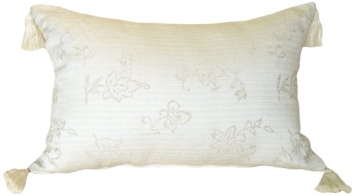 Pillow Decor - Woven Cream and Floral Rectangular Decorative Throw Pillow