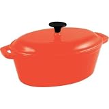 New orange oval cast iron 6.0 litre casserole pot - Cream enamelled interior - Oven to table cookware.