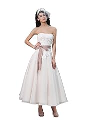 A-line Strapless Lace Applique Tea Length  Dress