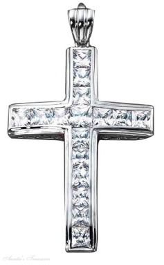 Sterling Silver Heavy Large Cubic Zirconia Christian Religious Cross Pendant