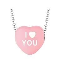 Sterling Silver 14mm Lt Pink enamel Sweethearts I HEART YOU Heart Pendant