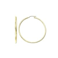 14k Yellow Gold Round Hoop Earrings, (1 Diameter)