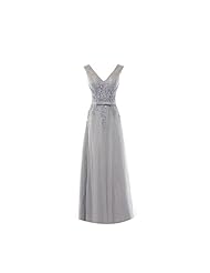 V-neck Organza Applique Beaded Evening Dress  with a Brush/Sweep Train  With a Sash 