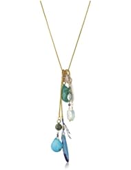 Lee Angel "Dakota" Blue Green Amazonite Tassel Necklace and Gold-Plated Snake Chain