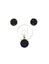 Sterling Silver -Round Stud Earrings Set Dark Blue CZ (PS-1007-I)