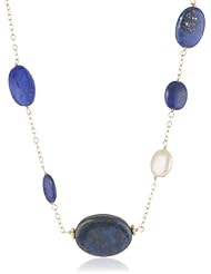 14k Chain with Lapis Lazuli Beads and Freshwater Cultured Coin Pearl Necklace, 17"