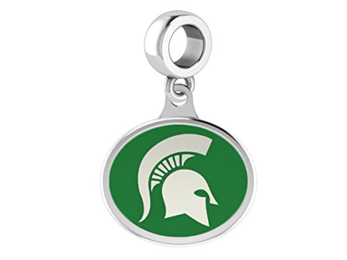 Michigan State Spartans MSU Sterling Silver Enamel Drop Charm Fits All European Style Charm Bracelets