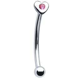 Stainless Steel Pink Gem Heart Eyebrow Ring