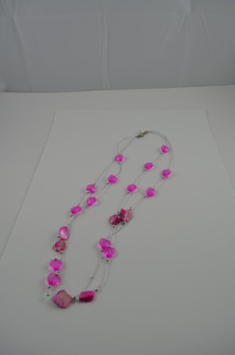 Necklace Double Chain Murano Beads 3 inch extenstion PINK