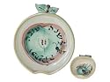 ArtisanStreet's Judaica Apple & Honey Set. Features Apple Shaped Plate with Matching Small Apple Shaped Bow for Honey. Hebrew Inscription. Hand Built Stoneware. Limited Edition.
