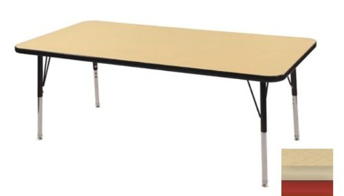 Early Childhood Resource ELR-14110-MMRD-TS 30 in. x 48 in. Maple Rectangular Adjustable Activity Table with Maple Edge and Red Toddler Legs Nylon Swivel Glides