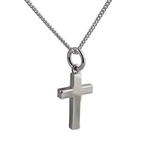 British Jewellery Workshops Silver 17x10mm plain block Cross with Curb chain 20 inches
