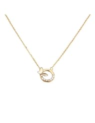 14K Yellow Gold High Polish CZ Round Circle with Butterfly Design Charm Pendant Necklace with Spring-ring Clasp - 17" Inches