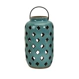 IMAX Spanish Inspired Medium Teal Glazed Rustic Ceramic Pocono Lantern