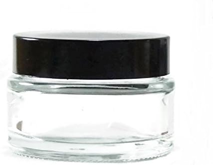 Glass 1 oz Clear Thick Jar w/ Black Lid 8 Pk (+ Spatulas)