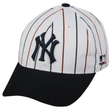MLB Cooperstown ADULT New York YANKEES Wht Pin Stripe Hat Cap Adjustable Velcro TWILL Throwback