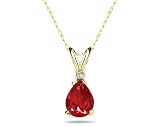 7X5mm Pear Ruby and Diamond Stud Pendant in 14K Yellow Gold