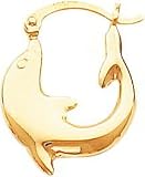 14K Gold Dolphin Hoop Earrings Polished Jewelry New