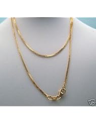 Solid 14k Yellow Gold Square Wheat Link Chain Necklace (1.1mm ), 16" Italian 1.5g