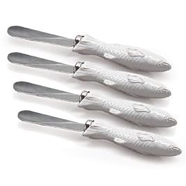 Set Of 4 Fish Shape Cheese Condiment Spreaders With Stainless Steel Blades by Mariners Bay Collection