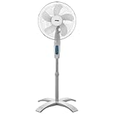 Optimus F-1760 16 inch Wave Oscillating 3-Speed Stand Fan with Remote Control, White