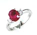 14K White Gold 3 Stone Oval Ruby & Diamond Ring Size:8