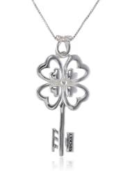 Sterling Silver "Luck, Money, Happiness, Health, Love" Lucky Clover Pendant Necklace , 18"