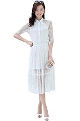Polyester Elbow Length Sleeves Goddess Lace Midi Dress 