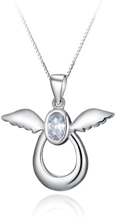 Sterling Silver Snowwhite Wings of Hope Cubic Zirconia Pendant with 18 Inches Solid Box Chain